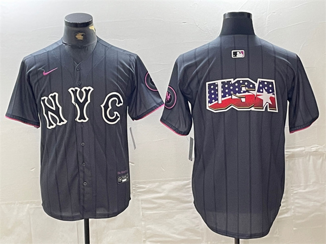 Men's New York Mets Team Big Logo Graphite 2024 City Connect Limited Stitched Baseball Jersey